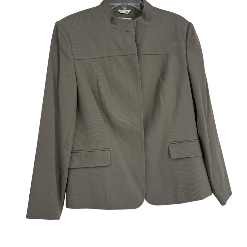 Talbots Blazer Women Size 14 Button Front Long Sleeves Green Lined Flap Pockets